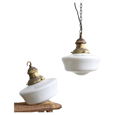 Pair Of Antique Church Opaline Pendant Lights